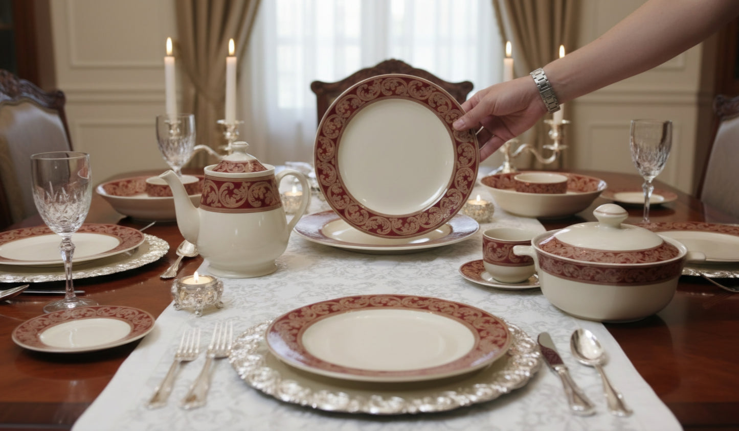 Frame Maroon Round - Stoneware Dinner Set (Made in Indonesia)