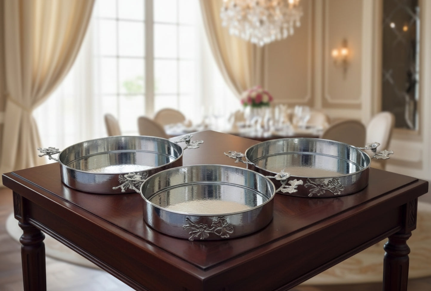 SILVER TRAY SET 03/PC'S ROUND TP-D