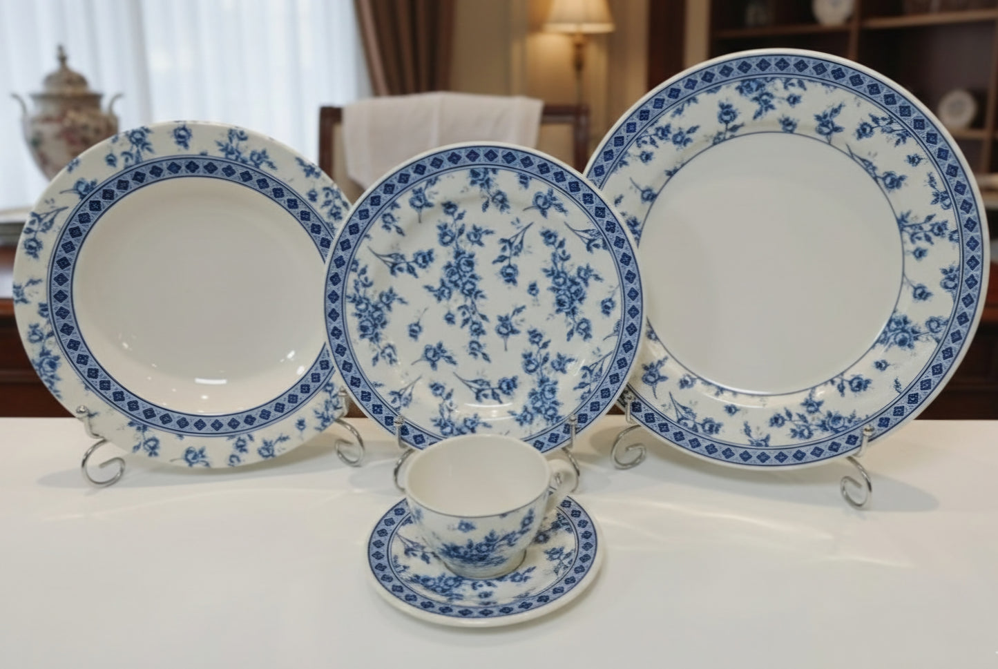 Rose Cluster Blue - Earthenware (Clay) Plate Set (Made in Malaysia)