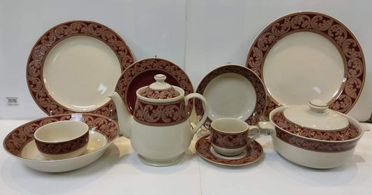 Frame Maroon Round - Stoneware Dinner Set (Made in Indonesia)