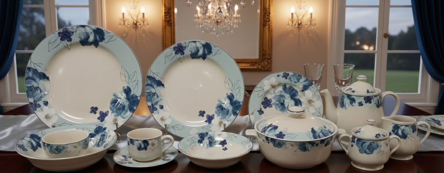 Bonquet Sketch Blue - Stoneware Dinner Set (Made in Indonesia)