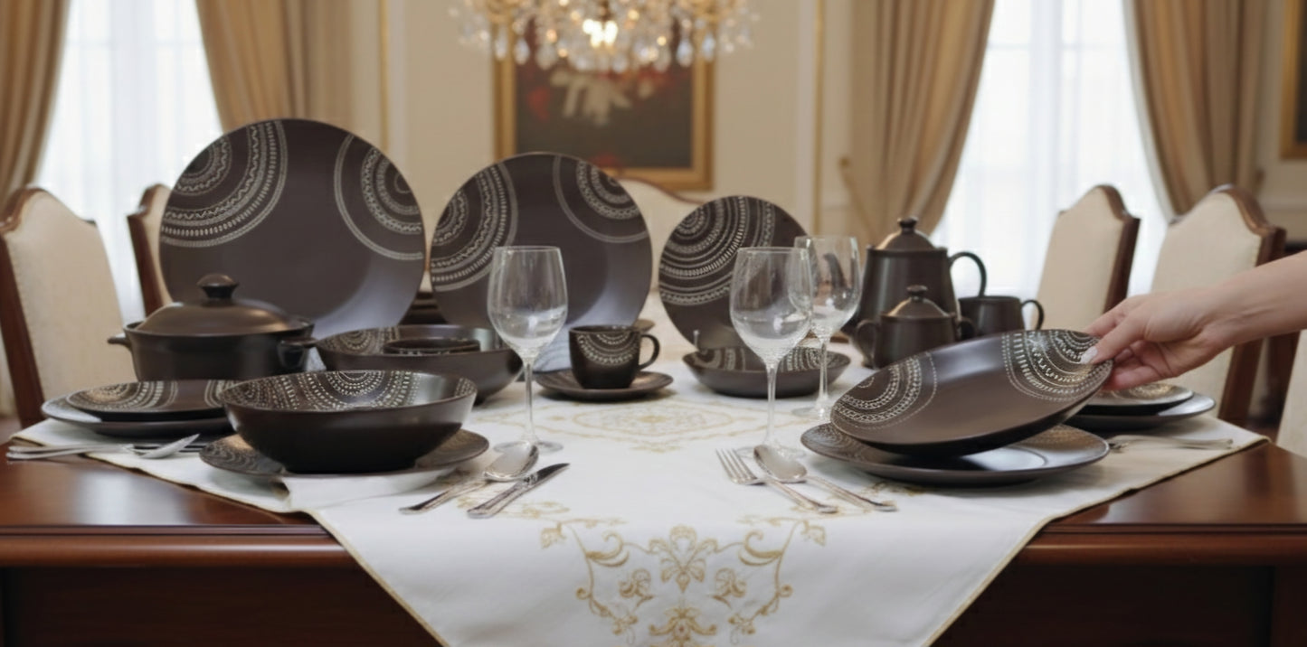New Tourge Brown [Padded Design] - Stoneware Dinner Set (Made in Indonesia)