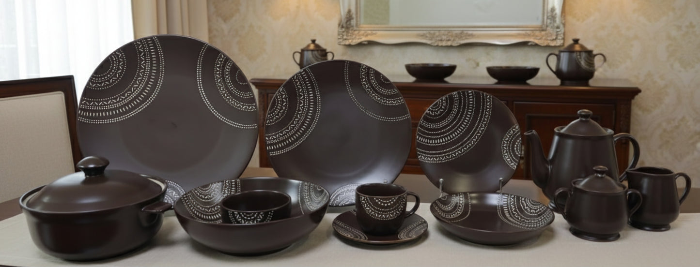 New Tourge Brown [Padded Design] - Stoneware Dinner Set (Made in Indonesia)