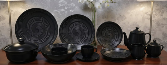 Tornado Black Noir [Padded Design] - Stoneware Dinner Set (Made in Indonesia)