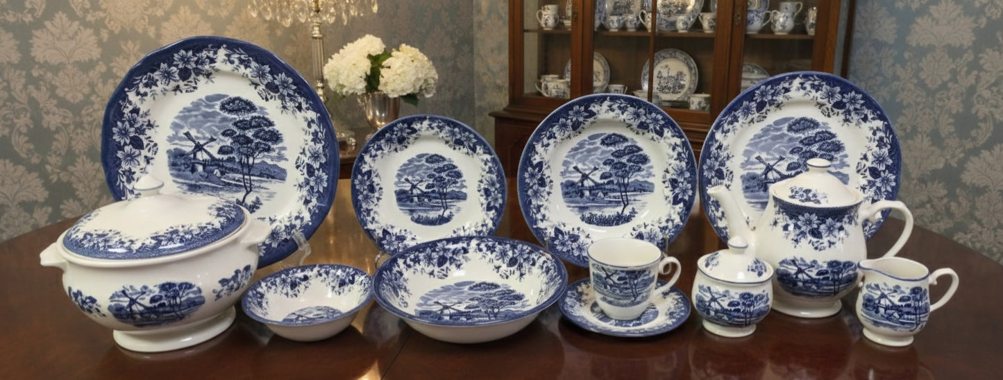 Windmill Blue - Earthenware (Clay) Dinner Set (Made in Malaysia)