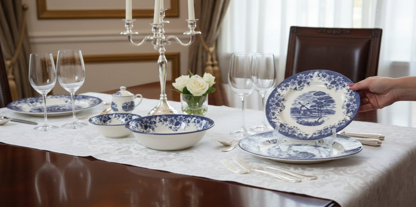 Windmill Blue - Earthenware (Clay) Dinner Set (Made in Malaysia)