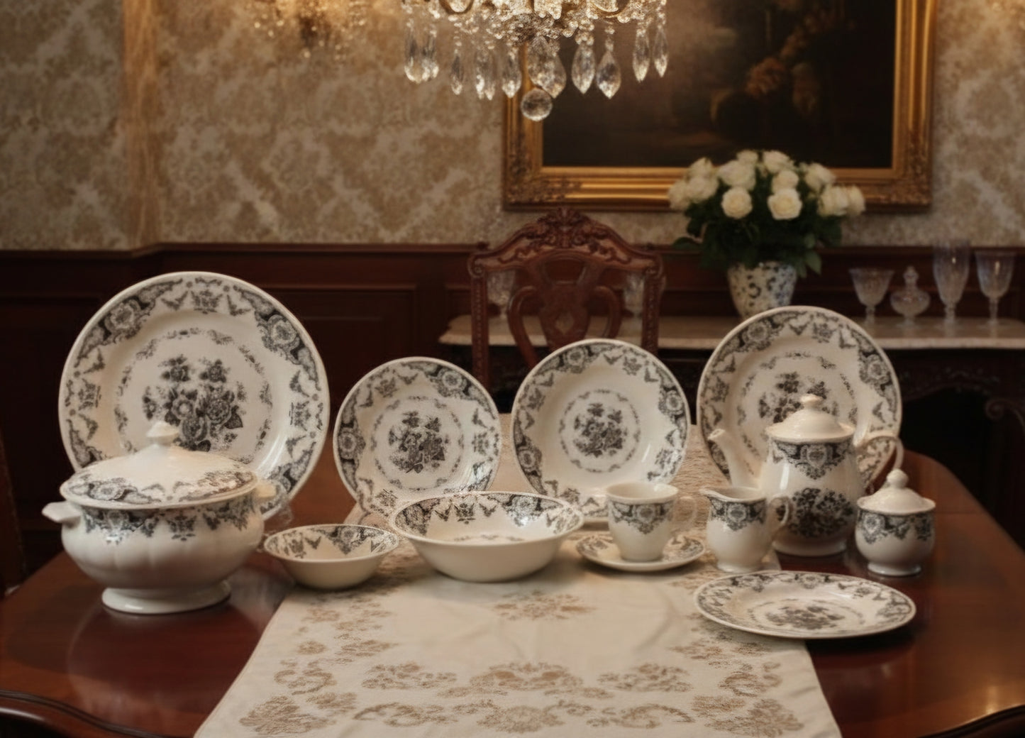 Rosetta Black - Earthenware (Clay) Dinner Set (Made in Malaysia)