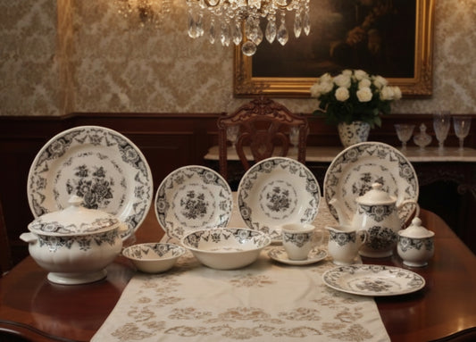 Rosetta Black - Earthenware (Clay) Dinner Set (Made in Malaysia)