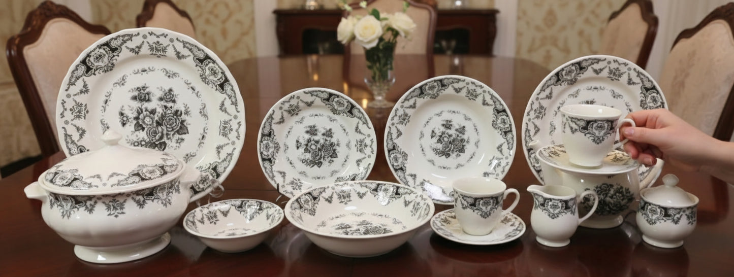 Rosetta Black - Earthenware (Clay) Dinner Set (Made in Malaysia)