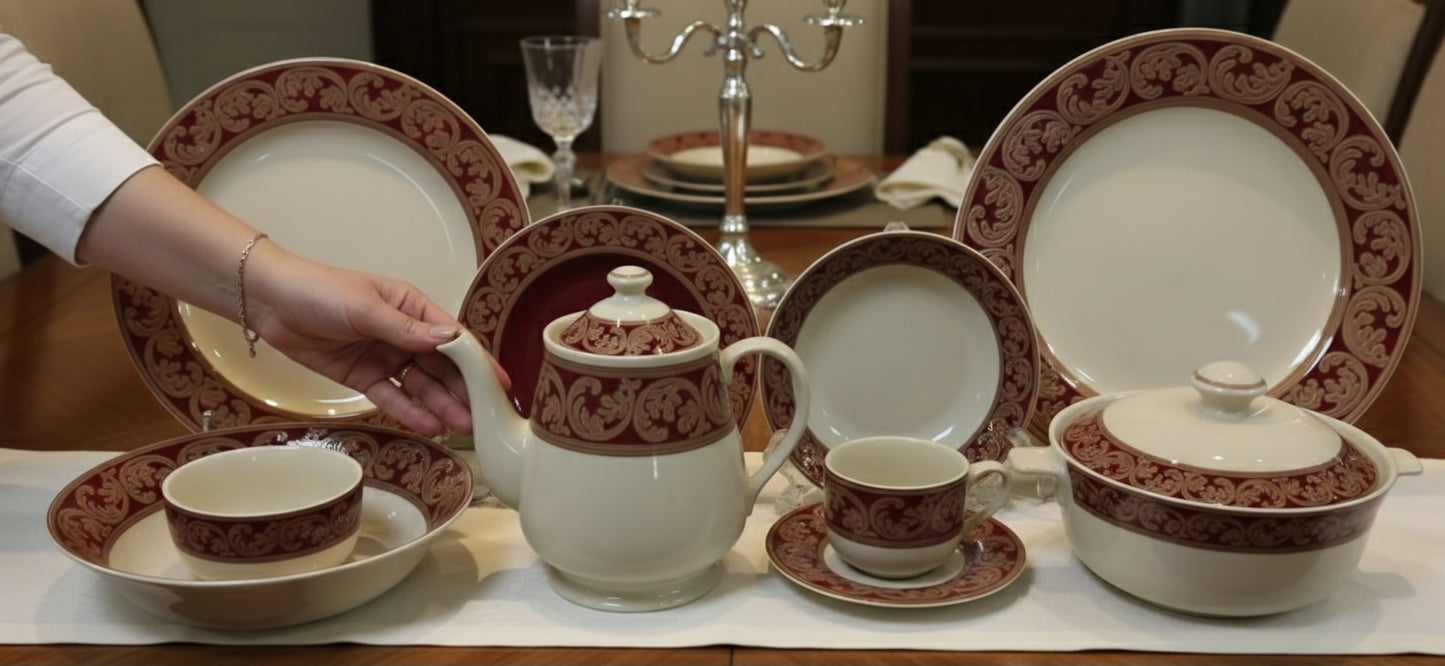 Frame Maroon Round - Stoneware Dinner Set (Made in Indonesia)