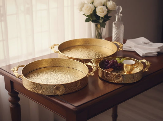 GOLDEN TRAY SET 03/PC'S ROUND