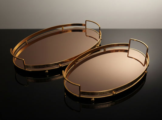 2/PC'S GOLDEN GLASS TRAY SET - [963-20]