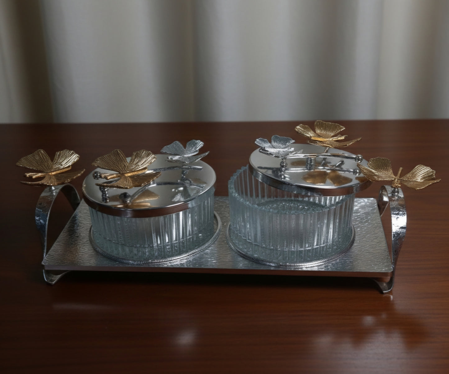 SILVER DRY FRUIT & CANDY SERVING SET 02/PC'S [963-29]