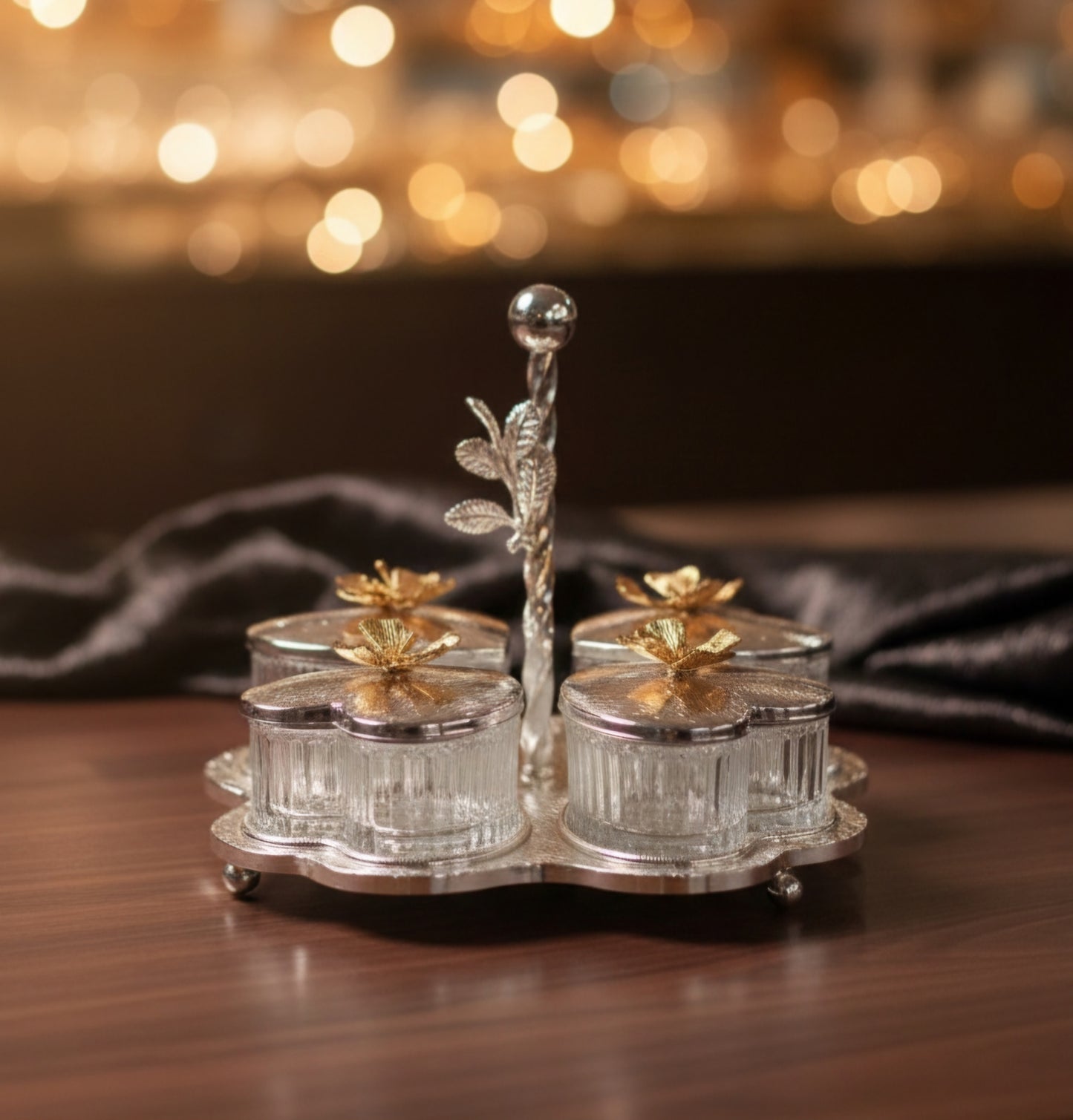 SILVER DRY FRUIT & CANDY SERVING SET 05/PC'S [963-6]