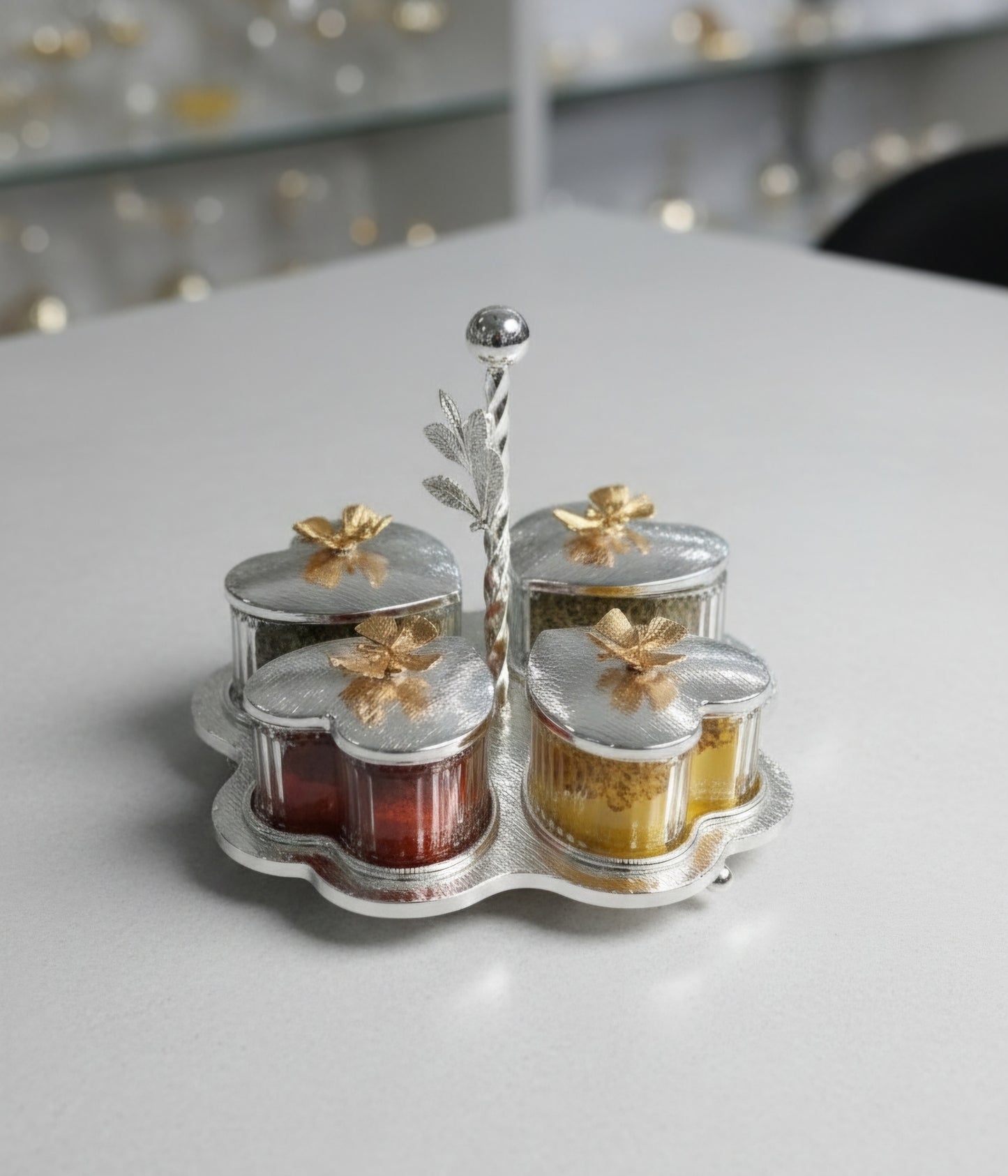 SILVER DRY FRUIT & CANDY SERVING SET 05/PC'S [963-6]