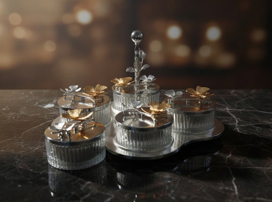 SILVER DRY FRUIT & CANDY SERVING SET 04/PC'S [963-2]