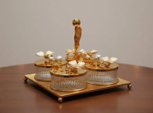 GOLDEN DRY FRUIT & CANDY SERVING SET 04/PC'S [963-3]