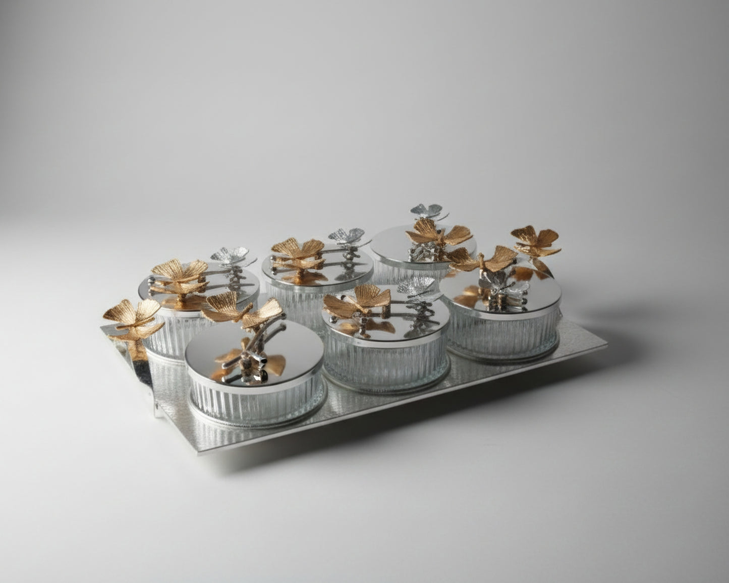 SILVER DRY FRUIT & CANDY SERVING SET 06/PC'S [963-8]