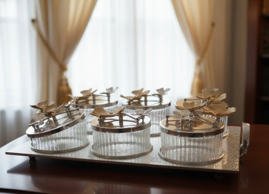 SILVER DRY FRUIT & CANDY SERVING SET 06/PC'S [963-8]