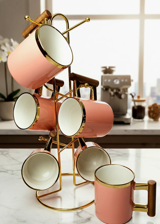 MUG 6PC'S SET WITH METAL RACK (JDC8223C-L1 PINK)
