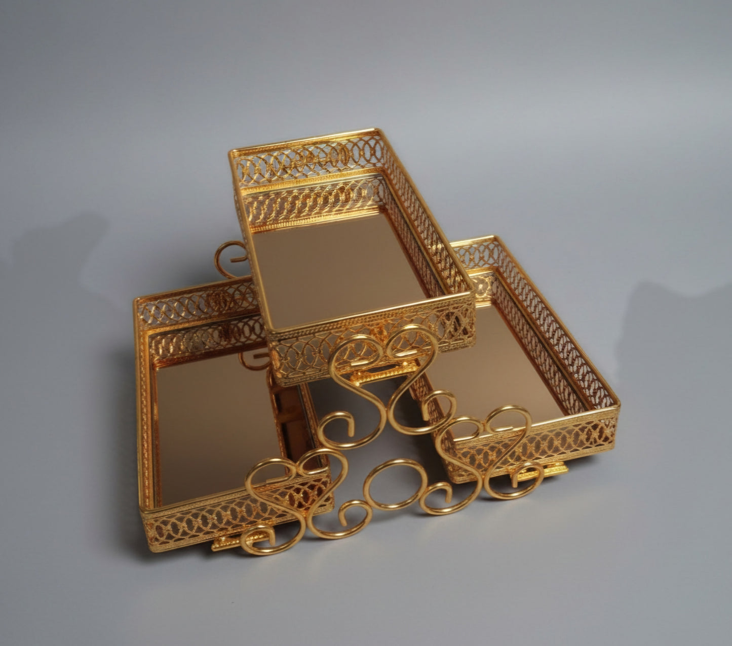3 TIER GOLDEN PASTRY STAND WITH GLASS [963-17]