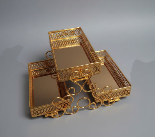 3 TIER GOLDEN PASTRY STAND WITH GLASS [963-17]