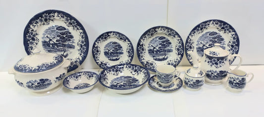 Windmill Blue - Earthenware (Clay) Dinner Set (Made in Malaysia)
