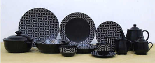 Beehives Black [Padded Design] - Stoneware Dinner Set (Made in Indonesia)