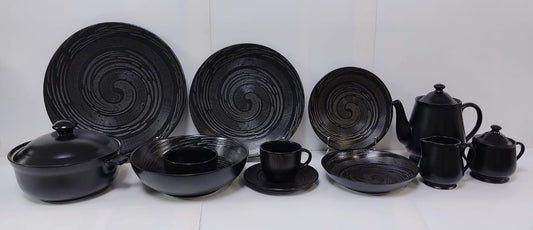 Tornado Black Noir [Padded Design] - Stoneware Dinner Set (Made in Indonesia)